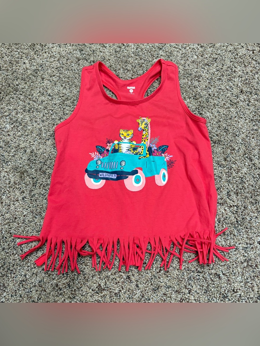 fabkids size medium Red Tank Top with Jeep & Safari Animal Graphic